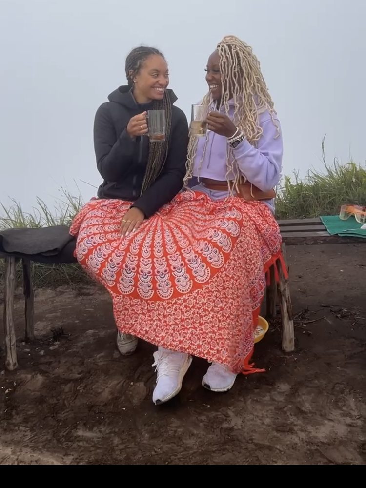 Warming up with tea at the summit