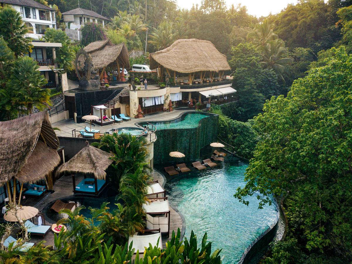 The pools at Aksari Resort, cut into the Ubud valley